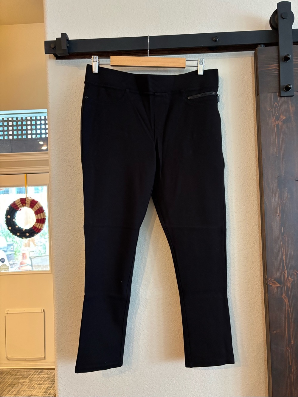 DKNY Black Skinny Ponte Pants with Zip Detail